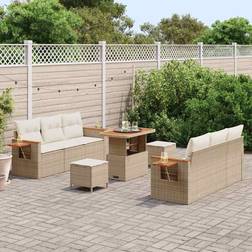 vidaXL 9 Piece Garden Sofa Beige Poly Rattan Outdoor Lounge Set