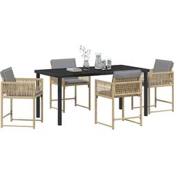 vidaXL 5 Piece Garden Beige Poly Rattan Patio Dining Set
