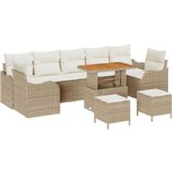 vidaXL 10 Piece Garden Sofa Beige Poly Rattan Outdoor Lounge Set