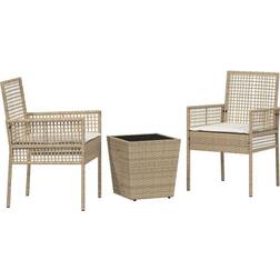 vidaXL 3 Piece Garden Beige Poly Rattan Bistro Set