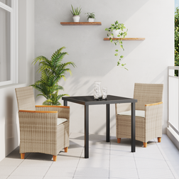 vidaXL Havemiddags Sæt Med Puder Beige Polyrattan Havemøbelsæt