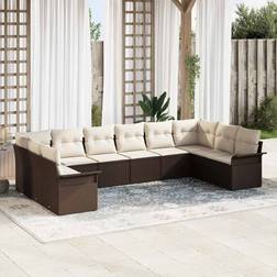 vidaXL 10 Delars Trädgårdsoff Set Med Kuddar Brun Poly Rattan Loungeset