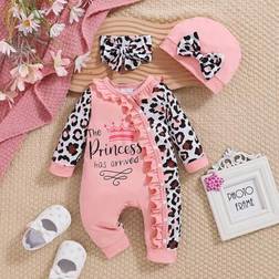 Shein Baby Girl Leopard Print Letter Pattern Romper - Autumn/Winter