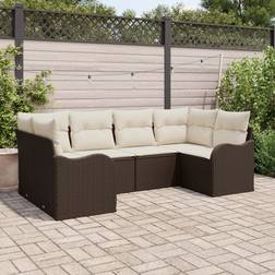 vidaXL Trädgårdsoffset Med Kudde 6 Pcs Brun Poly Rattan Loungeset
