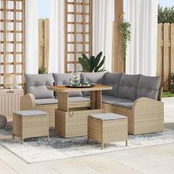 vidaXL Trädgårdsoffset Med Kudde 8 Pcs Beige Poly Rattan Loungeset