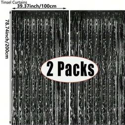 Shein Black Party Backdrop Metallic Foil Fringe Curtain