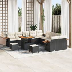 vidaXL 13 Piece Garden Sofa Black Poly Rattan Acacia Outdoor Lounge Set