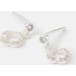 Accessorize Sterling Silver Diamante Clover Drop Earrings - Grey