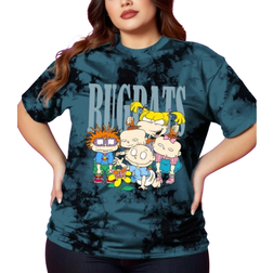 Shein Nick 90s X Plus Size Summer Casual Tie-Dye Cartoon Portrait Pattern Short Sleeve T-shirt - White