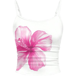 Shein Tween Girls' Fitted Casual Sports Camisole Basics Flower Tank Top White