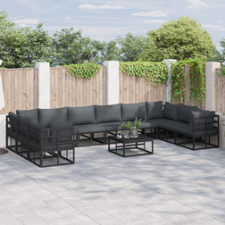 vidaXL Garden Set 11 pcs Black 70 x 70 x 32 cm Aluminium Modular Sofa
