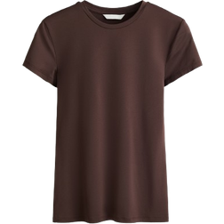 H&M Fitted Microfibre T-shirt - Dark Brown