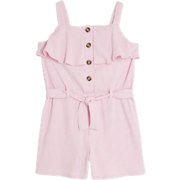 River Island Girls Pink Ribbed Belted Playsuit