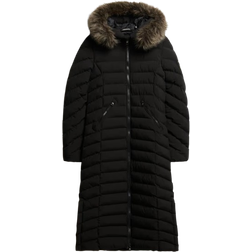 Superdry Longline Faux Fur Hooded Puffer Jacket - Black