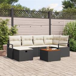 vidaXL Garden Set with Cushion 7 Pcs Black Poly Rattan Outdoor Sofa