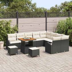 vidaXL 12 Dels Have Sofa Sæt Med Puder Sort Poly Rattan Akacietræ Loungesæt