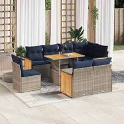 Berkfield Home 9 Piece Garden Sofa Grey Poly Rattan Acacia Outdoor Lounge Set
