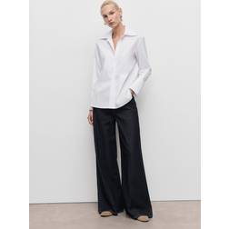 Mango Long Sleeve Curved Hem Shirt - White