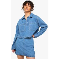 boohoo Womens A-Line Denim Skirt - Blue