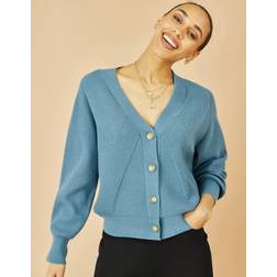 Yumi Relaxed Stitch Detail Cardigan - Blue