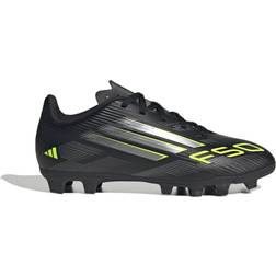adidas Junior F50 Club FG/MG - Core Black/ Iron Metallic/Lucid Lemon