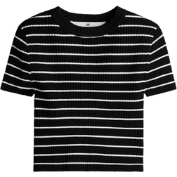 H&M Rib Knit Top - Black/Striped (1147897031)