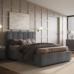 Flair Waltz Fabric Ottoman Bed King Grey 162x215cm