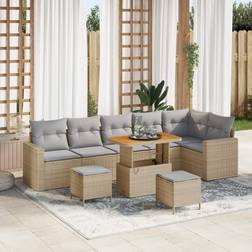 vidaXL Trädgårdsoffset 9 pcs Beige Konstrotting Loungeset