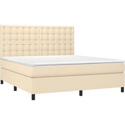 vidaXL Med LED-Lys 180x200 cm Stof Cremefarvet Rammeseng 180x203cm