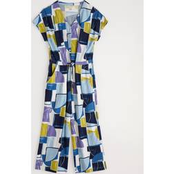 Seasalt Cornwall Rose Trellis Wide Leg Jumpsuit - Block Shapes Bilberry