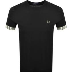 Fred Perry Striped Cuff T Shirt - Black