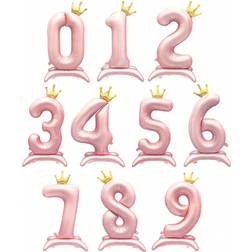 Shein 1pc Pink & Blue Standing Crown Number Foil Balloon 0-9