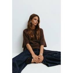 Gina Tricot Relaxed Fit Knitted Wool Alpaca Short Sleeve Top - Dark Brown