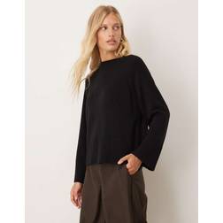 Gina Tricot Stickad Sweatshirt Med Rund Ringning - Svart