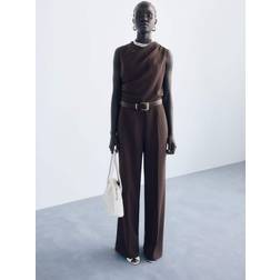Mango Ärmlös Jumpsuit Med Skärp Och Draperad Ringning - Brun
