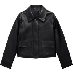 Mango Faux Leather Boxy Jacket - Black