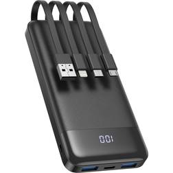 Charmast Ultra Slim LED Display Power Bank 10000mAh with Built-in Cables Black