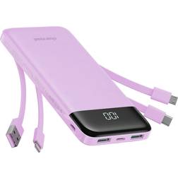 Charmast Ultra Slim LED Display Power Bank 10000mAh with Built-in Cables Purple