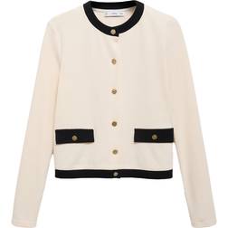 Mango Contrasting Cotton Cardigan Woman - Ecru