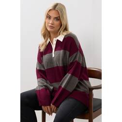 Yours Stripe Rugby Collar Jumper Women - Red