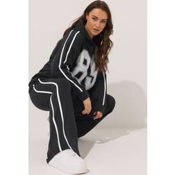 Yours Wide Leg Side Stripe Joggers - Black
