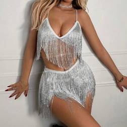 Shein Cami Fringe Top And Shorts Set