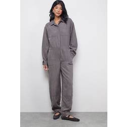 Warehouse Peach Satin Utility Boilersuit Jumpsuit - Grey