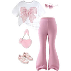 Shein Toddler Girls Casual Short Sleeve Bow T-Shirt - White/Pink