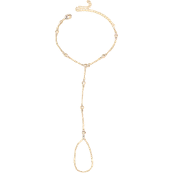 Shein 1pc Gold Bohemian Style Crystal Round Charm Chain Link Finger/Hand/Wrist Bracelet For Women