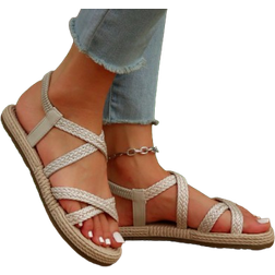 Shein Women Braided Detail Criss Cross Slingback Sandals, Vacation Summer Flat Sandals