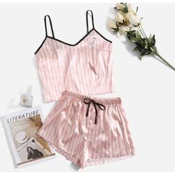 Shein Striped Print Satin Cami Pajama Set - Holiday