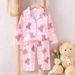 Shein Young Girl Casual Cute Bear Print Long Sleeve Cardigan Pants - Back To School