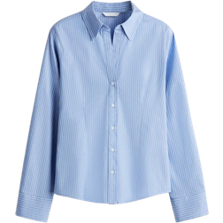 H&M Stretchy Cotton Shirt - Light Blue/Striped