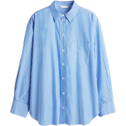 H&M Oversized Cotton Poplin Shirt - Light Blue/White Striped